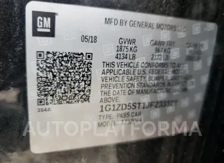 CHEVROLET MALIBU LT 2018 vin 1G1ZD5ST1JF233327 from auto auction Copart