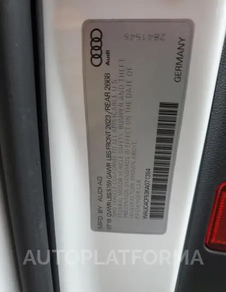 AUDI S5 PRESTIG 2019 vin WAUC4CF53KA071354 from auto auction Copart