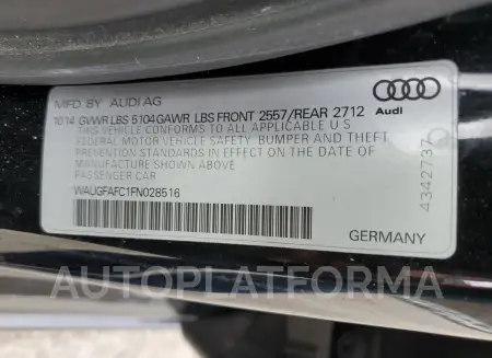 AUDI A6 PREMIUM 2015 vin WAUGFAFC1FN028516 from auto auction Copart