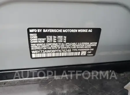 BMW I4 EDRIVE4 2023 vin WBY73AW08PFN76248 from auto auction Copart