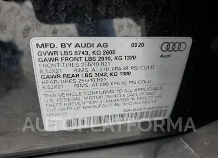 AUDI SQ5 PREMIU 2021 vin WA1B4AFY4M2008140 from auto auction Copart