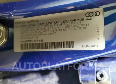 AUDI S3 PREMIUM 2015 vin WAUBFGFF5F1074865 from auto auction Copart