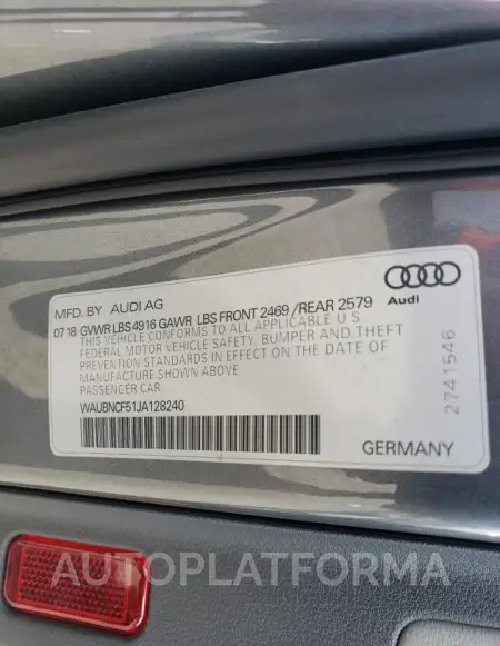 AUDI A5 PREMIUM 2018 vin WAUBNCF51JA128240 from auto auction Copart