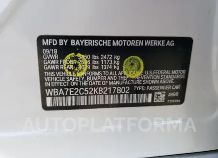 BMW 740 I 2019 vin WBA7E2C52KB217802 from auto auction Copart