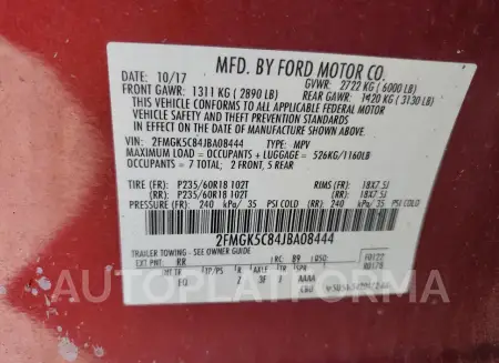 FORD FLEX SEL 2018 vin 2FMGK5C84JBA08444 from auto auction Copart