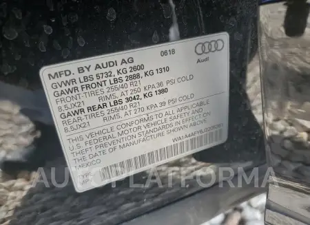 AUDI SQ5 PREMIU 2018 vin WA1A4AFY6J2205351 from auto auction Copart