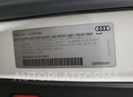 AUDI A6 PREMIUM 2020 vin WAUD8AF20LN014851 from auto auction Copart