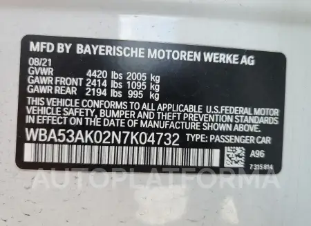 BMW 228I 2022 vin WBA53AK02N7K04732 from auto auction Copart