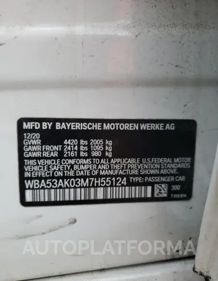 BMW 228I 2021 vin WBA53AK03M7H55124 from auto auction Copart