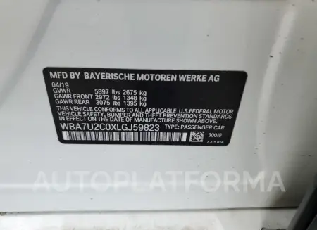 BMW 750 XI 2020 vin WBA7U2C0XLGJ59823 from auto auction Copart