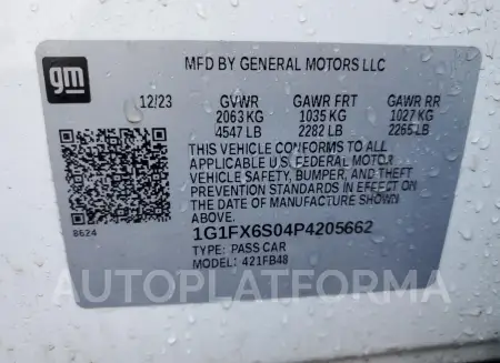 CHEVROLET BOLT EV 2L 2023 vin 1G1FX6S04P4205662 from auto auction Copart