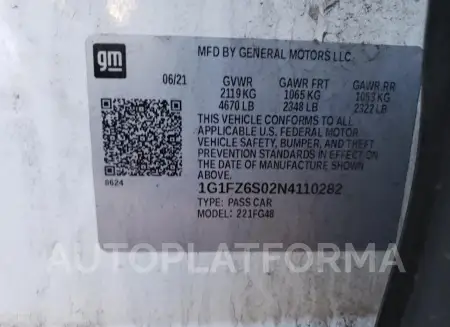 CHEVROLET BOLT EUV P 2022 vin 1G1FZ6S02N4110282 from auto auction Copart