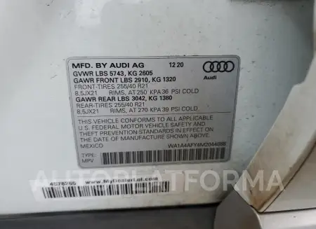 AUDI SQ5 PREMIU 2021 vin WA1A4AFY4M2044888 from auto auction Copart