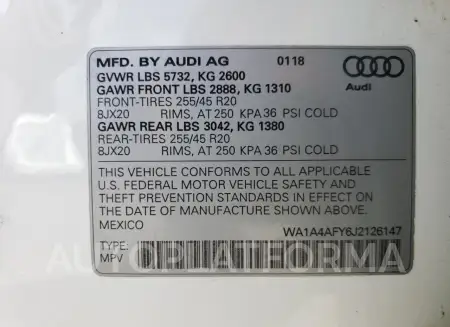 AUDI SQ5 PREMIU 2018 vin WA1A4AFY6J2126147 from auto auction Copart