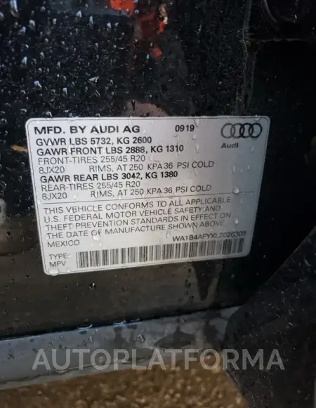 AUDI SQ5 PREMIU 2020 vin WA1B4AFYXL2026303 from auto auction Copart