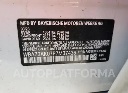 BMW 228XI 2023 vin WBA73AK07P7M37436 from auto auction Copart