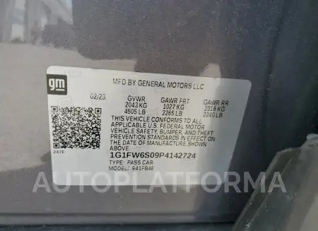 CHEVROLET BOLT EV 1L 2023 vin 1G1FW6S09P4142724 from auto auction Copart