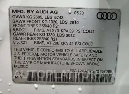 AUDI SQ5 SPORTB 2023 vin WA124AFY2P2158008 from auto auction Copart