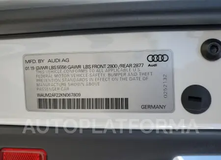 AUDI A6 PRESTIG 2019 vin WAUM2AF22KN067809 from auto auction Copart