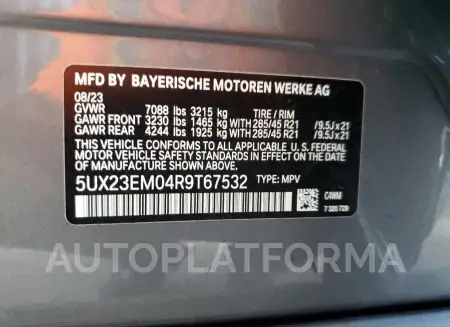 BMW X7 XDRIVE4 2024 vin 5UX23EM04R9T67532 from auto auction Copart