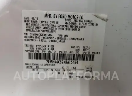 FORD FLEX SEL 2019 vin 2FMHK6C82KBA15484 from auto auction Copart