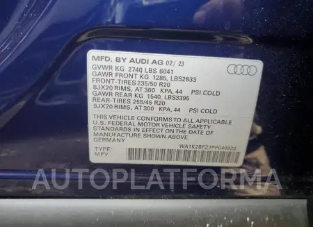 AUDI Q4 E-TRON 2023 vin WA1K2BFZ7PP040933 from auto auction Copart