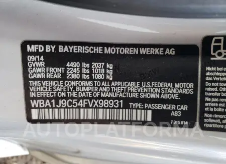 BMW M235XI 2015 vin WBA1J9C54FVX98931 from auto auction Copart