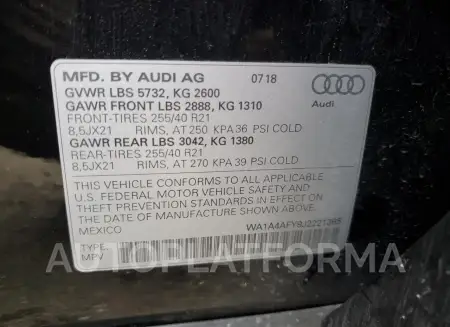 AUDI SQ5 PREMIU 2018 vin WA1A4AFY9J2221365 from auto auction Copart