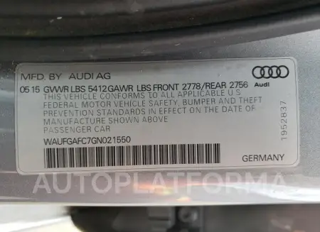 AUDI A6 PREMIUM 2016 vin WAUFGAFC7GN021550 from auto auction Copart