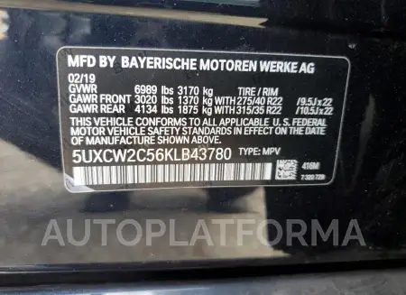 BMW X7 XDRIVE4 2019 vin 5UXCW2C56KLB43780 from auto auction Copart