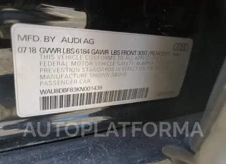 AUDI A8 L 2019 vin WAU8DBF83KN001436 from auto auction Copart