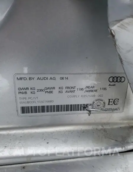 AUDI S4 PREMIUM 2015 vin WAUBGCFL1FA015680 from auto auction Copart