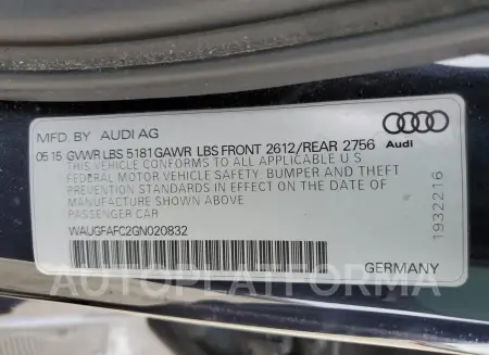 AUDI A6 PREMIUM 2016 vin WAUGFAFC2GN020832 from auto auction Copart