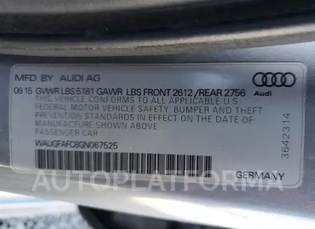 AUDI A6 PREMIUM 2016 vin WAUGFAFC8GN067525 from auto auction Copart