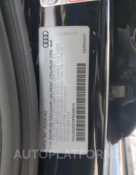 AUDI A6 PRESTIG 2015 vin WAUHGAFC0FN038519 from auto auction Copart