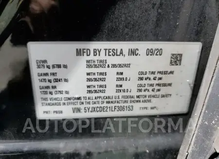 TESLA MODEL X 2020 vin 5YJXCDE21LF306153 from auto auction Copart