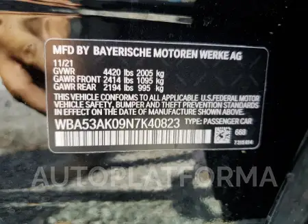 BMW 228I 2022 vin WBA53AK09N7K40823 from auto auction Copart