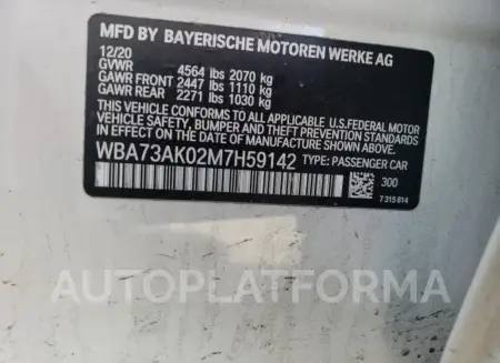 BMW 228XI 2021 vin WBA73AK02M7H59142 from auto auction Copart