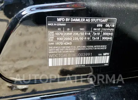 MERCEDES-BENZ GLA 250 2019 vin WDCTG4EB1KU003991 from auto auction Copart