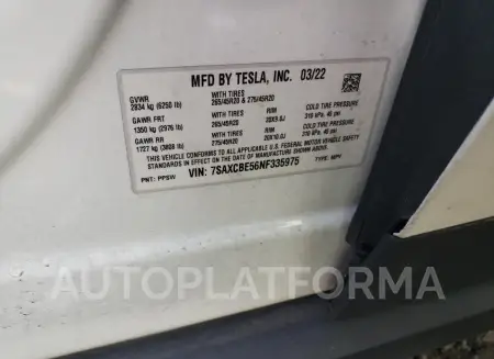 TESLA MODEL X 2022 vin 7SAXCBE56NF335975 from auto auction Copart