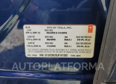 TESLA MODEL X 2018 vin 5YJXCBE28JF101382 from auto auction Copart