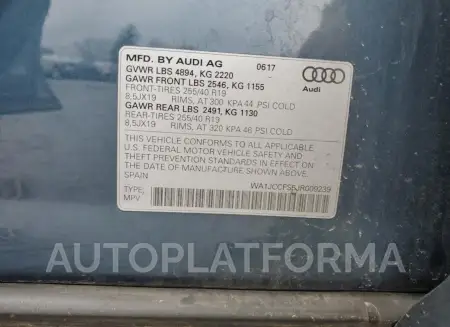 AUDI Q3 PREMIUM 2018 vin WA1JCCFS5JR009239 from auto auction Copart