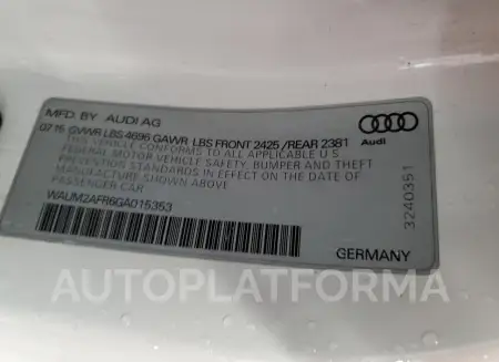 AUDI A5 PREMIUM 2016 vin WAUM2AFR6GA015353 from auto auction Copart