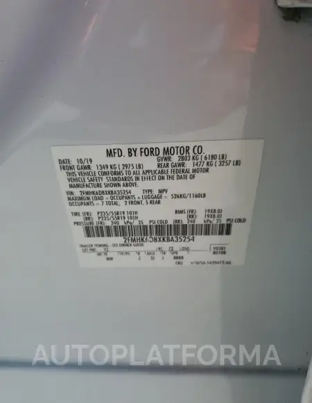 FORD FLEX LIMIT 2019 vin 2FMHK6D8XKBA35254 from auto auction Copart