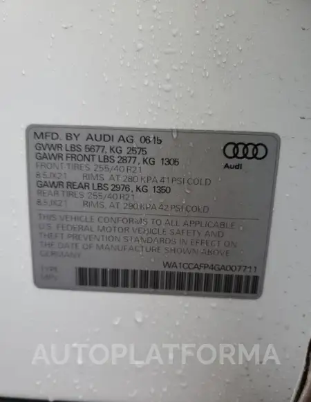 AUDI SQ5 PREMIU 2016 vin WA1CCAFP4GA007711 from auto auction Copart