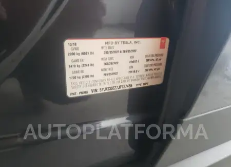 TESLA MODEL X 2018 vin 5YJXCDE27JF127466 from auto auction Copart