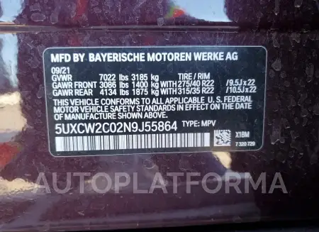 BMW X7 XDRIVE4 2022 vin 5UXCW2C02N9J55864 from auto auction Copart