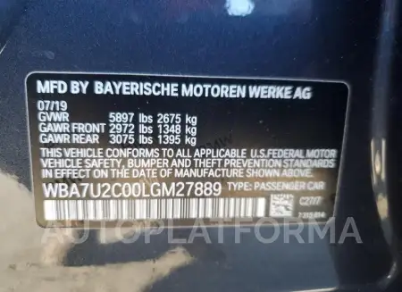 BMW 750 XI 2020 vin WBA7U2C00LGM27889 from auto auction Copart