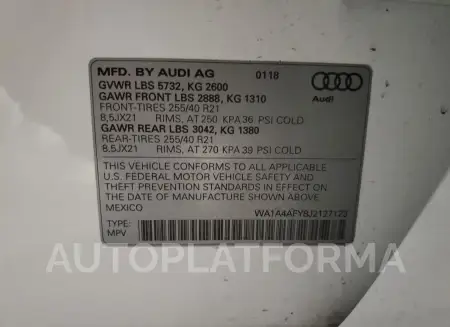 AUDI SQ5 PREMIU 2018 vin WA1A4AFY8J2127123 from auto auction Copart