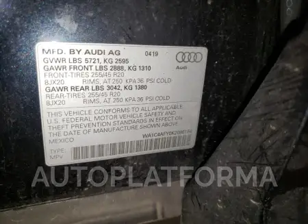 AUDI SQ5 PRESTI 2019 vin WA1C4AFY0K2096184 from auto auction Copart